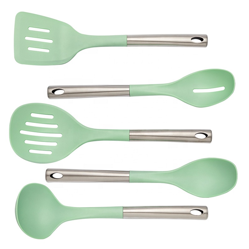 Good Quality 5 Pieces Nylon Kitchen Utensils Set with Wooden Stand