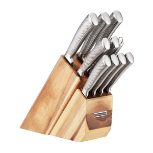 Kitchen King Stainless Steel 430 Embossed Hollow Handle 11 Pcs Chef Knife Set with Wooden Stand