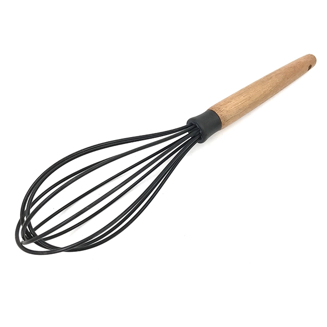 Best Selling Black Silicone Whisk Silicone Balloon Egg Beater Kitchen Utensils Beech Wooden Grasp
