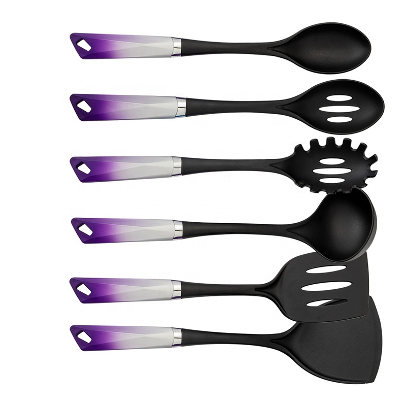 Gradually Changed Color Handle 7 Pieces Nylon Kitchen Utensils Set with Stand