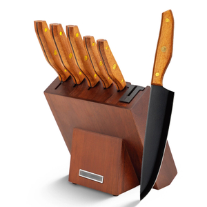 Wooden Handle 6pcs Chef Knife Set with Knife Sharpener on Wooden Stand 