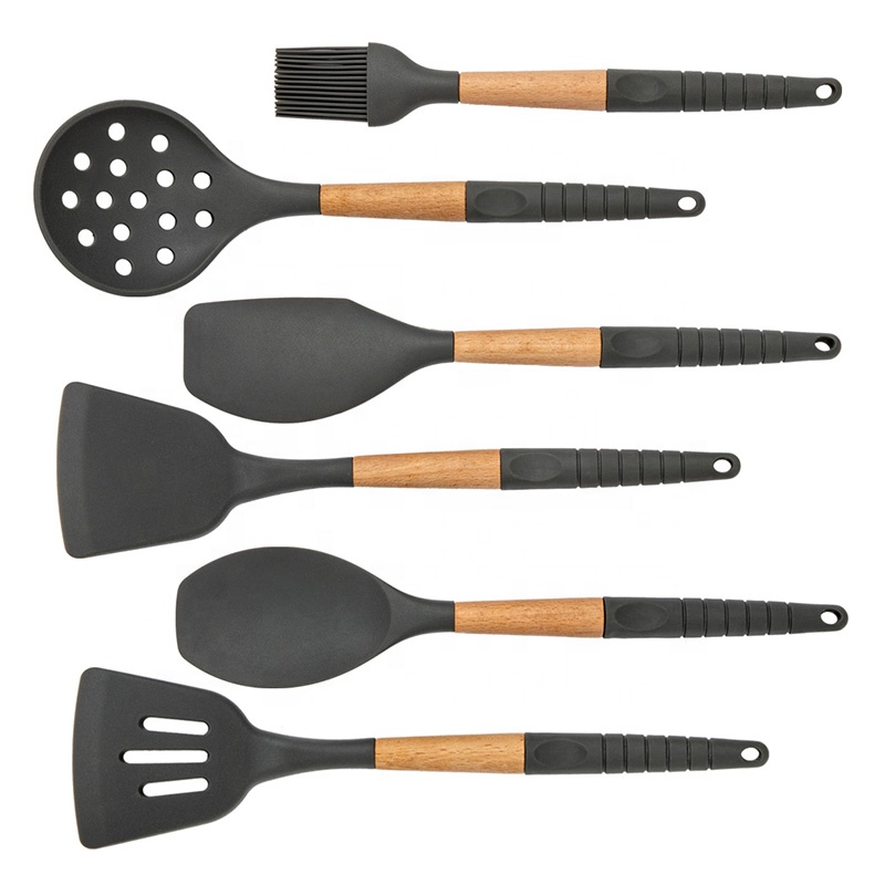 Amazon Hot Selling Kitchen Utensils Set with Wooden Handle 