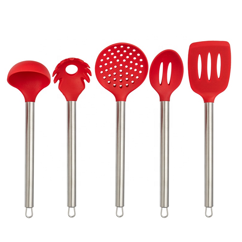 Wholesale Stainless Steel Handle 5 Pieces Silicone Kitchen Utensils Set
